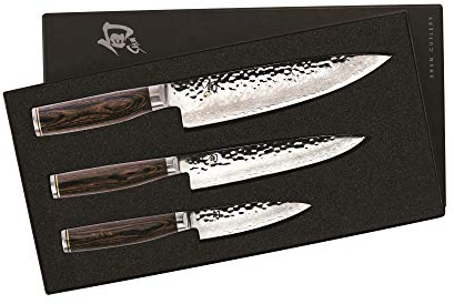 Shun Premier küchenmesser Starter Set, 3 stück, schnipsel, Utility und kochmesser, tdms0300 Silber 3-teiliges Set