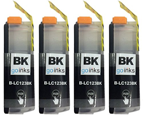 Go Inks 4 Black Ink Cartridges to replace Brother LC123Bk Compatible/non-OEM for Brother DCP & MFC Printers