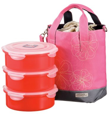 Lock&Lock - Lonchera redonda de 54 onzas líquidas con bolsa rosa, 6.7 tazas, divisor
