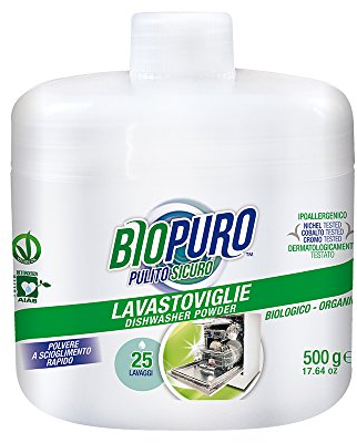 Biopuro Detergente para lavavajillas en polvo, 25 Lavados – 500 gr