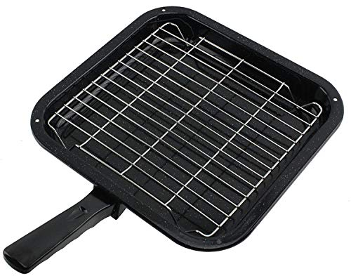 Spares2go Small Square Grill Pan, Rack & Detachable Handle for Stoves Oven Cookers