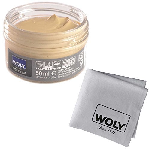 WOLY Shoe, boot polish leather high shine cream + cloth variation - Beige Bisquit