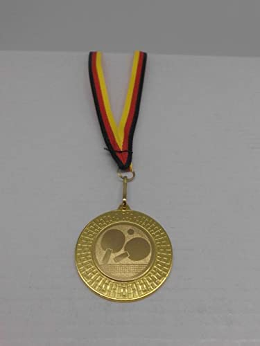 Tischtennis 10 Stück Medaillen aus Stahl 40mm - mit einem Emblem, 25mm - inkl. Medaillen-Band - Farbe: Gold - Turnier - (9285)
