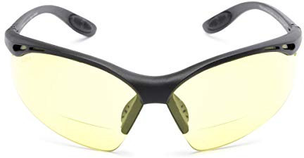 Readers.com The Clark Night Driving Safety Glasses with Bifocal Readers, Unisex Half Frame Wrap Around Yellow Lens Sunglasses for Men and Women, ANSI z87.1 Safety Glasses, Black + 3.00