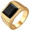 Flongo Herren Ring, Männer Edelstahl Ring Band Gold Ton mit Glas Hochzeit Verlobung Engagement Bandring Siegelring Daumenring Bequemlichkeit Passen Herren Schmuck Herren-Accessoires Größe 57