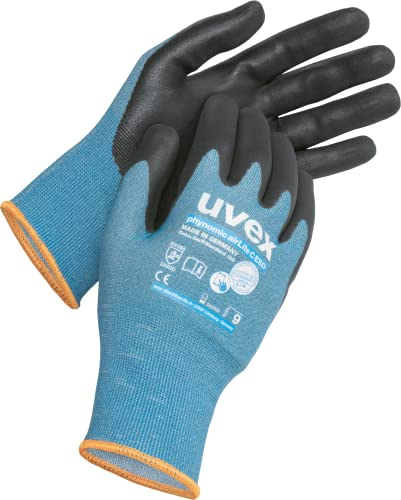 Uvex phynomic airLite C ESD Schnittschutzhandschuh, 1 Paar Arbeitshandschuhe/Montagehandschuhe für Damen & Herren, Blau/Schwarz, Größe 10/XL