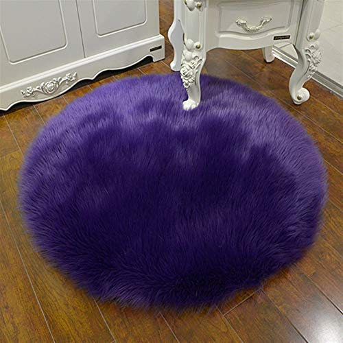Liveinu Tappeto Shaggy Pelo Alto Pelo Lungo Forma di Tondo Tappeti in Pelle di Agnello Artificiale Decorazione per Camera da Letto,Soggiorno,Divano,Giaciglio Diametro:40cm Viola