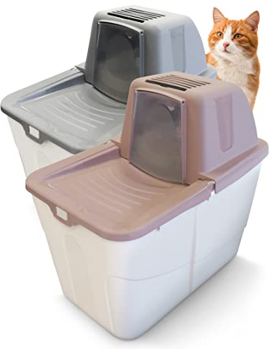 PETGARD 2er-Set Katzen-Klo Sofia Close - Tier-Toilette mit Einstieg von Oben - Hauben-Toilette - Haustier-Klo 58x39x56 cm - Katzen-Toilette Beere Grau
