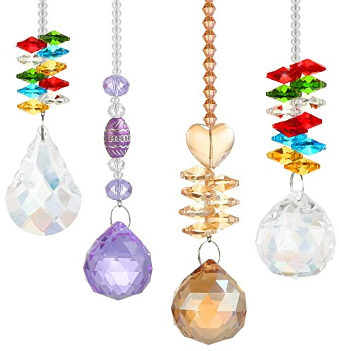 LIHAO 4 Pack Sun Catchers Crystal Teardrops Suncatcher Chandelier Prisms Pendants Hanging Crystals Prism Ball for Windows, Garden, Home,Tree Decoration