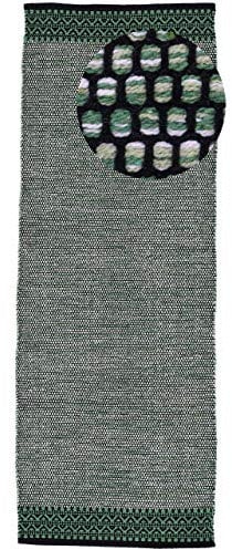 carpetfine Baumwollteppich Kelim Mia Läufer Grün 75x200 cm | Moderner Teppich für Wohn- und Schlafzimmer