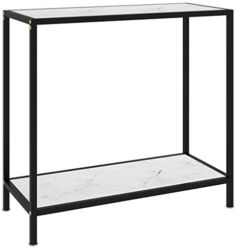 vidaXL Konsolentisch Flurtisch Konsole Beistelltisch Sideboard Wandtisch Frisiertisch Glastisch Deko Weiß 80x35x75cm Hartglas Stahl