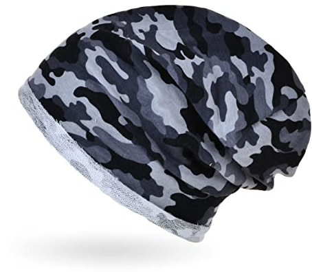 Neverless® Herren Beanie Camoflage Camo-Muster Mütze Slouch Oversized Outdoor Herbst Baumwolle Dünn grau Unisize
