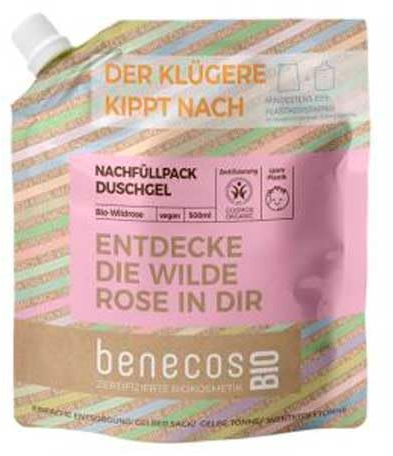 benecosBIO - Nachfüllbeutel Duschgel Wildrose - ENTDECKE DIE WILDE ROSE IN DIR - vegan - recyceltes Plastik
