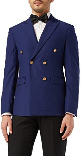 Xposed Mens Classic Fitted Double Breasted Navy Blue Blazer Gold Buttons Vintage Jacket