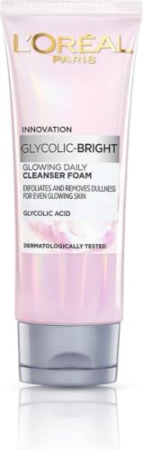 L'Oreal Paris Glycolic Bright Täglich schäumender Gesichtsreiniger, 100 ml, Glykolsäure-Gesichtsreiniger für stumpfe Haut, täglich strahlende Gesichtsreinigung