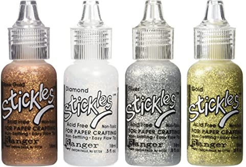 Stickles Glitter Colors - Rose Gold, Diamond, Silver & Gold - 4 Item Bundle