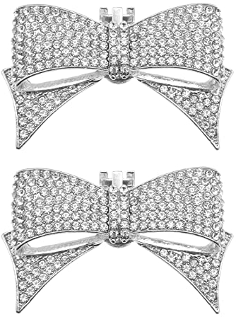 EMSea 2 STÜCKE Schleife Schuhclips Abnehmbare Strass Glitzer Schuhanhänger Dekorative Accessoires für Frauen Braut Hochzeit Abschlussball Party Schuhe Silber