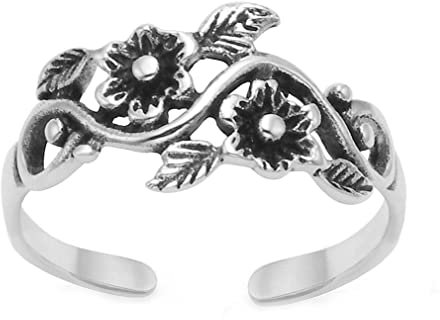 Heather Needham Sterling Silver Flower Toe ring - pretty Flowers and leaves Toe Ring - Adjustable size- Gift Boxed. 0964