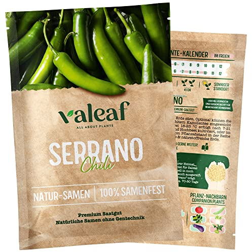 valeaf Chili Samen I Premium Chilisamen zur Chili Anzucht I Von scharf bis mild I Chili-Vielfalt als samenfestes Chili Saatgut I Pflanzen Samen zum Chili Pflanzen (Chili Serrano)