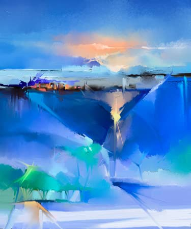 adrium Acryl-Bild 30 x 40 cm: Abstrakte bunte Ölgemäldelandschaft auf Leinwand. Halb abstraktes Bild von Baum, Hügel und grünem, blauem Feld mit Sonnenlicht u(52536517)