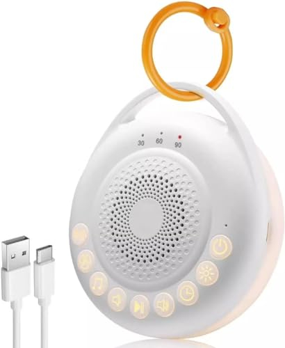 Máquina Ruido Blanco Bebé Portátil + Luz, Música para Dormir, 24 Sonidos Relajantes, Batería Recargable, Temporizador Automático, White Noise Machine Baby