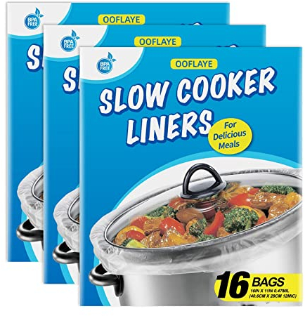 48 Beutel für Slow Cooker, Einweg-Kochbeutel, große Größe, passend für 3QT bis 8QT, Kunststoffbeutel für Slow Cooker, Pfannen, Aluminium-Kochbleche, BPA-frei, 33 x 53 cm, 3 Quarts (48)