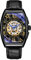 Herren-Armbanduhr, modisches Totenkopf-Design, automatische mechanische Herrenuhr, wasserdichtes Lederband, Skelett, quadratisches Zifferblatt, Armbanduhr, Schwarz , Riemen