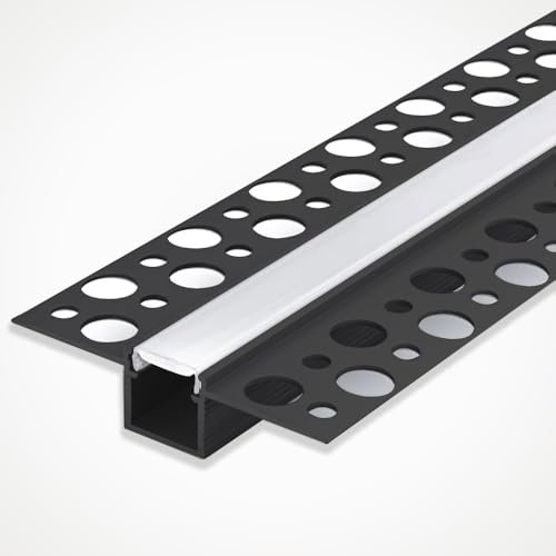 LEDBRITE LED Plaster in Aluminium Profile 2M / 6.6FT Black Aluminium Extrusion with Channel, Diffuser, End Caps and Mounting Clips for LED Strip 5213-Black (Pack of 3)
