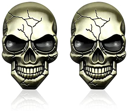 FainFun Metall Totenkopf Aufkleber, 2 Stück Totenkopf Aufkleber Auto Metall, 3D Aufkleber Auto Totenkopf, Autoaufkleber Metallica, Autoaufkleber Totenkopf, für Motorräder, Autos, Helme (Bronze)