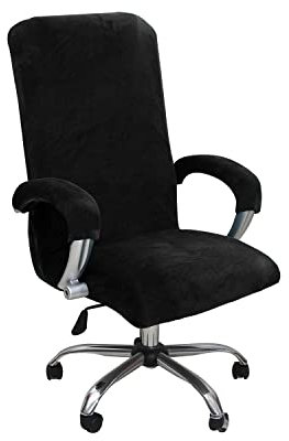 LIFEDX Housse de Chaise de Bureau avec Accoudoir Peluche Velours Couleur Unie,Housse pour Chaise Tissu élastique Amovible et Résistante pour Fauteuil de Bureau Rotatif Chaise,Noir,XL