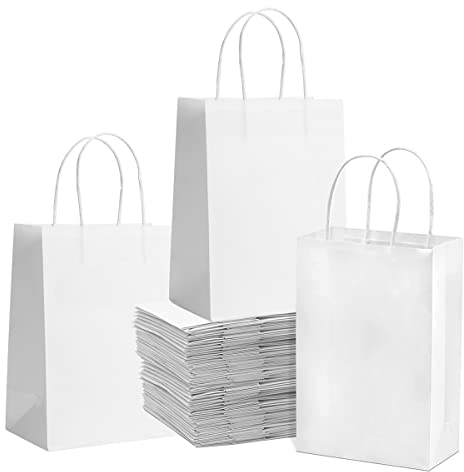 Papiertüten Mit Henkel,Geschenktüten papier,40 Stück Papiertüten weiß für Party, Geburtstag, Hochzeit