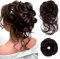 Haarteil Mit Gummiband, Groß Dutt Haarteil Gelockt Haargummi Haaren Hochsteckfrisuren Haarverlängerung Messy Bun Haarteile with Braids, Brautfrisuren Voluminös Gelockt Unordentlich Dutt, 45g (Braun)