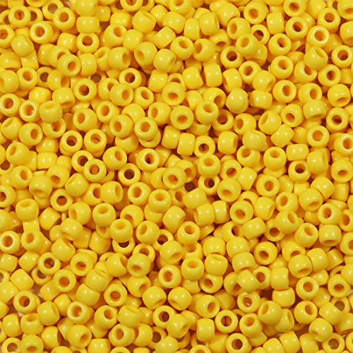 1000 Stück 6X9mm Bunte Perlen Zum Auffädeln Großes Loch Acryl Bastelperlen Gelb Farbe Pony Perlen für Halsketten Armbänder Schmuckherstellung (Gelb)
