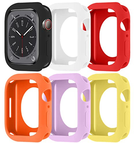 SOLOLUP 6 Pezzi Custodie Protettiva per Apple Watch Series 9/8/7 41mm,Custodia Antiurto Antigraffio in Silicone Morbido per iWatch Serie 41mm Cover,Nero/Bianco/Rosso/Arancio/Viola/Giallo