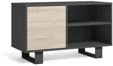 Skraut Home | Meuble TV 100 | 95 x 40 x 57 cm | Porte Gauche | pour Salon/Salle à Manger | Modèle Wind | Finition Couleur Gris Anthracite/Chêne