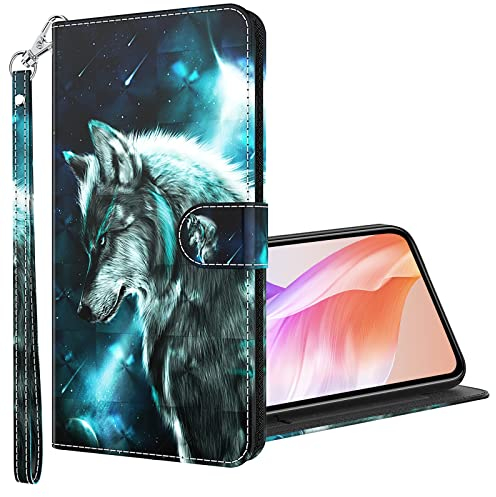 Rapuled Kompatibel mit OnePlus 7 Pro/7T Pro Hülle, Handyhülle für OnePlus 7 Pro/7T Pro, Leder Wallet Magnet Brieftasche Etui Schutzhülle Lederhülle Klapphülle Tasche Flip Case Cover (Wolf)