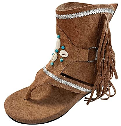Stivali estivi da donna – Sandali da spiaggia piatti con nappe decorazioni – Piattaforma Peeptoe Peep Toe Infradito – Stivaletti leggeri con suola morbida – Sandali chic per il tempo libero, marrone,