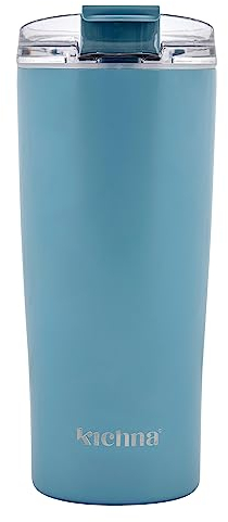 Kichna Brewer Travel Coffee Tumbler with Flip Lid Lock | Double Walled Stainless Steel Vacuum Travel Mug | BPA Free Lid Leak & Spill Proof | Keep Cold for 14Hrs or Hot for 3Hrs 550ml - Powder Blue