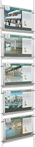 Présentoir à câbles lumineux monofacial de vitrine, EVO LED KIT 1x5, avec 5 dossiers en methacrylate format A4 horizontal, porte-annonces pour les agences immobilières, les studios photo, etc.