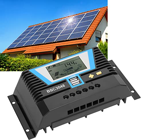 Solar Laderegler, Solarregler Wasserdichter Solarpanel Regler Ladesteuerung Mit LCD Display Lithium Batterie Kompatibel Solar Controller BSC3048 30A 12V/24V/36V/48V