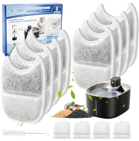 MyfatBOSS 8 Stück Katzenbrunnen Filter,und 8 Schaumstofffilter mit Aktivkohle Naturharzen, Katzen Trinkbrunnen Filter, Katzenbrunnenfilter Ersatz kompatibel mit 4-L Trinkbrunnen,YPD-C004 YPD-C004S