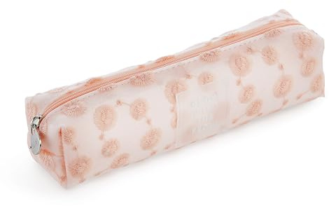 Miquelrius - Ovales Federmäppchen mit gestickten Blumen, 1 Fach, Größe 200 x 45 x 45 mm, Polyester, Reißverschluss, Metallgriff, Rosa, 200 x 45 x 45 mm, Rosa Blumen bestickte Tasche, (MR11914)
