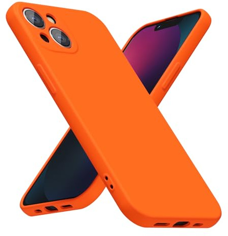 LoeoeL for iPhone 13 Mini Phone Case Silicone, Fluorescent Neon Orange Bright Color Matte TPU, Minimalist Ultra Thin Slim Soft Rubber Gel Girly Cute Case for Women Men, Camera Cover Protection