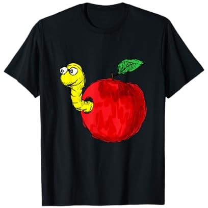 Roter Apfel mit Wurm Obst Frucht Zeichnung T-Shirt
