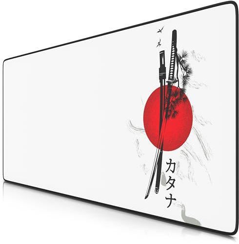 TITANWOLF Alfombrilla Gaming XXL para ratón 900x400, Mouse Pad - Precisión y Velocidad, Parte Inferior de Goma para una sujeción Estable, Antideslizante, Resistente al Agua, Motivo Japan Ink Swords,