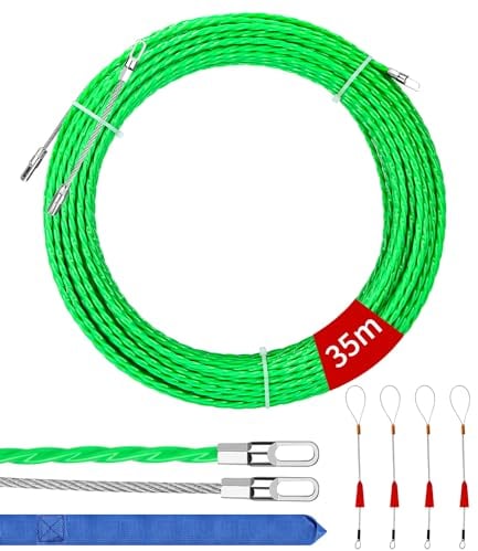 SinLaw 35 m Guia Pasacables, Guia Pasacables Trenzada, Enhebrador de Alambre Electrico Ø 4.5 mm Sonda Elettricista, con 4 Muelle de Guía,para Cable de Comunicación Conducto de Pared de Suelo(verde)