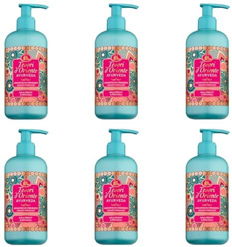 TESORI D'ORIENTE Flüssigseife Seife Handseife Ayurveda Ritual Cremeseife 6 x 300 ml aromatische Flüssigseife im Pumpspender Wellness-Rituale für Körper & Sinne