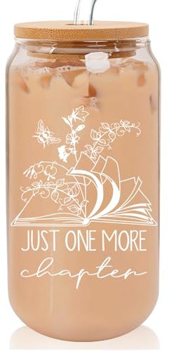 TAGDANK Book Lovers Gifts Reading Accessories - 16 Oz Glass Cup With Lids and Straws