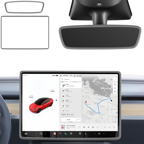 Amazing Tour Screen Protector Frame Rear View Mirror Protector Frame with Tesla Model 3 Model Y 2024 Screen Edge Protector Cover Center Console Accessories Decoration Interior