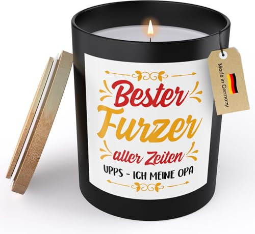 (HANDGEMACHT) Opa Geschenk Spruchkerze Geburtstag Grossvater Sojawachs Kerze im Glas Bester Furzer Aller Zeiten Grosseltern Handgemacht Schwarz mit Spruch Duft Deko Vegan Nachhaltig - ZITRUS